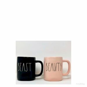 NEW Rae Dunn Pink Beauty & Black Beast Mug Set